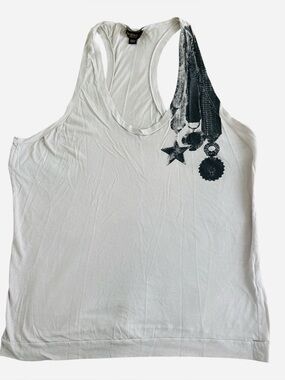 Diesel Black Gold White Racerback Tank with Black Medal Graphic Size XL